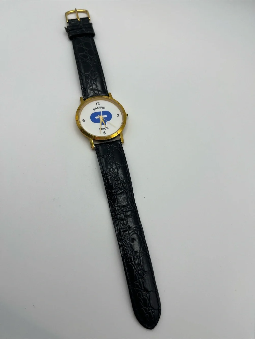 Men's Pacific Pride Gold Case Black Leather Strap Watch